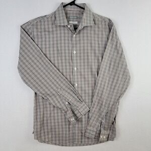 Michael Kors Slim Fit Travel Stretch Mens L Checkered Button-Up Shirt 16.5 34/35